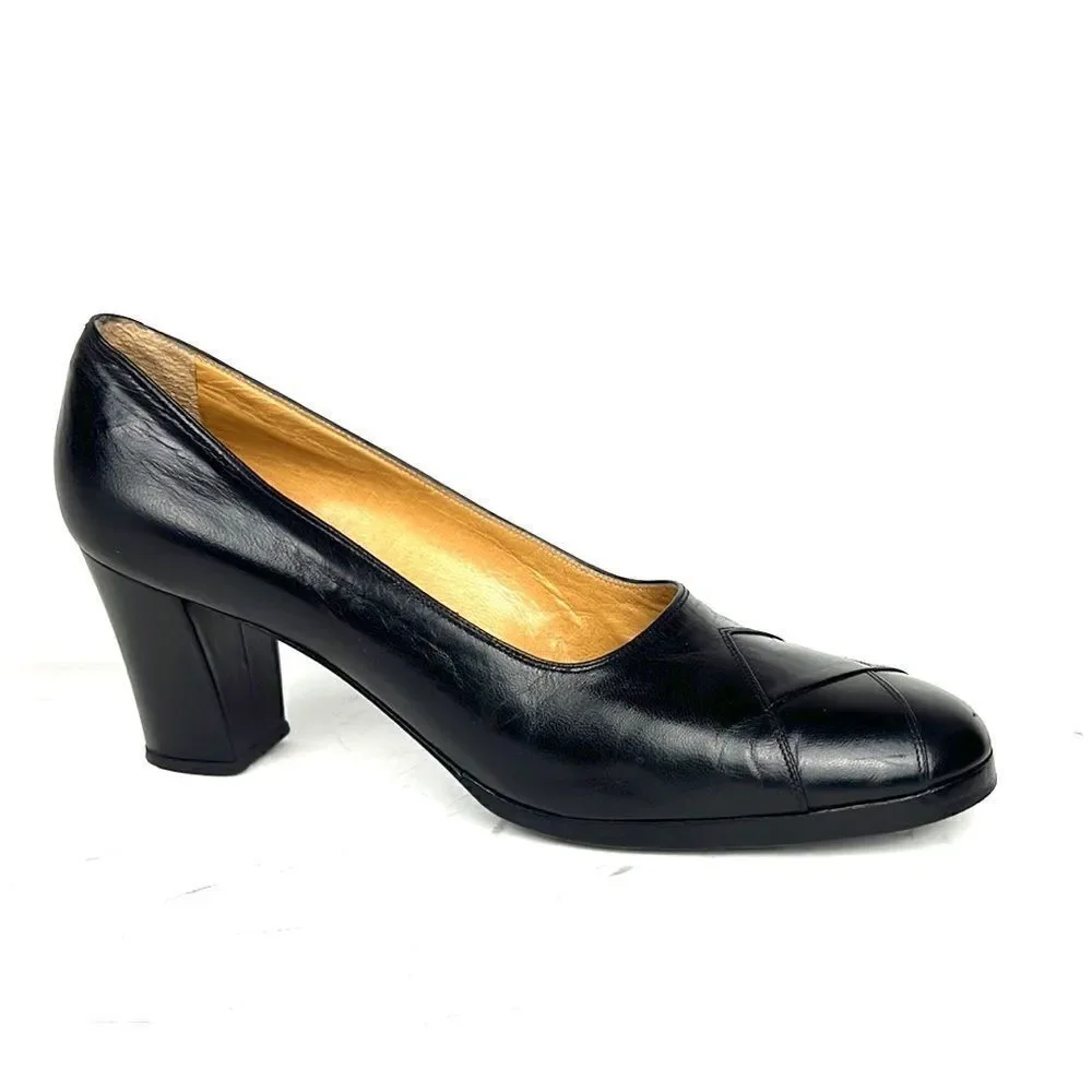 Black Leather Italian made Pumps Heels LA SFINGE by Vittorio De Maio size 9,5